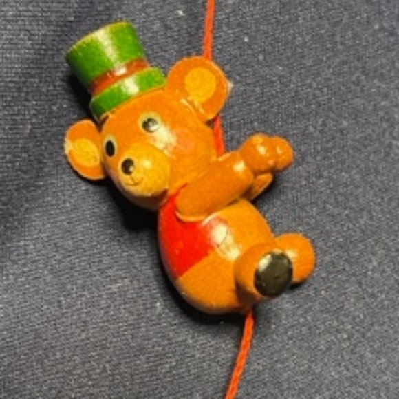 VTG Wooden Christmas Bell w/Hanging Bear & Jingle Bell Ornament 7" - Picture 4 of 12